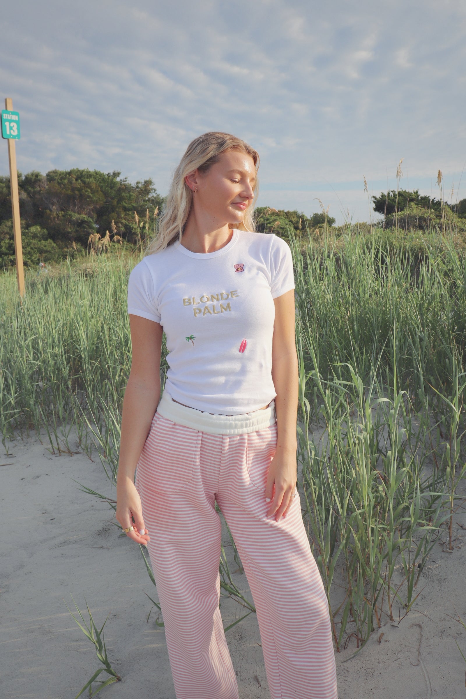 embroidered beach tee, coastal women t shirt