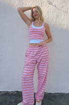 Blonde Palm pink and white stripe pants in womens coastal clothing brand