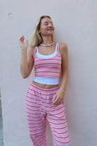 Blonde Palm pink and white stripe double layer tank top in coastal Womens lifestyle brand