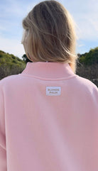 Blonde Palm pink mockneck sweatshirt - coastal lifestyle brand