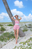 Blonde Palm pink and white stripe cotton shorts in womens coastal lifestyle brand