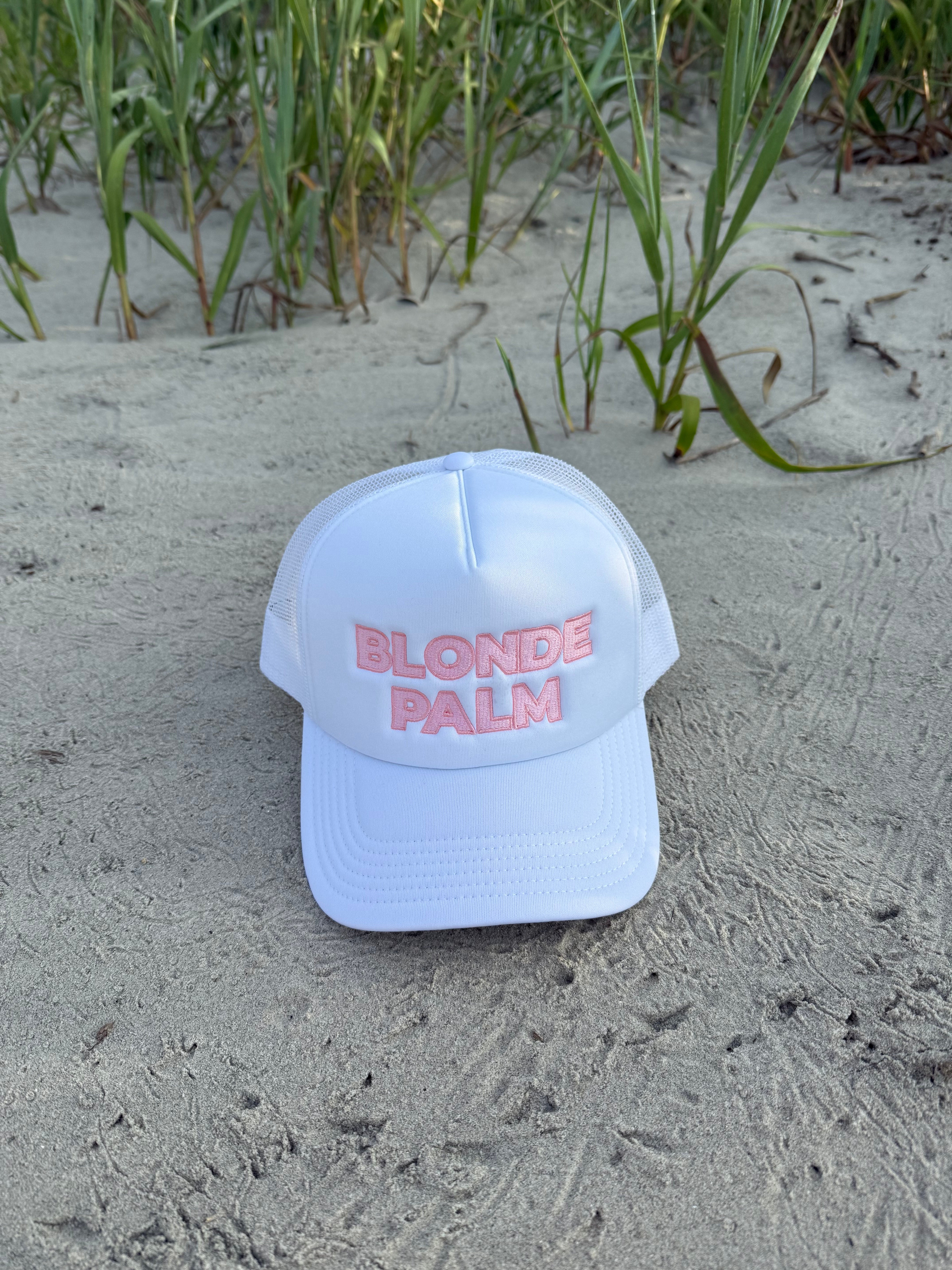 Womens beach hat, pink trucker hat, coastal trucker hat