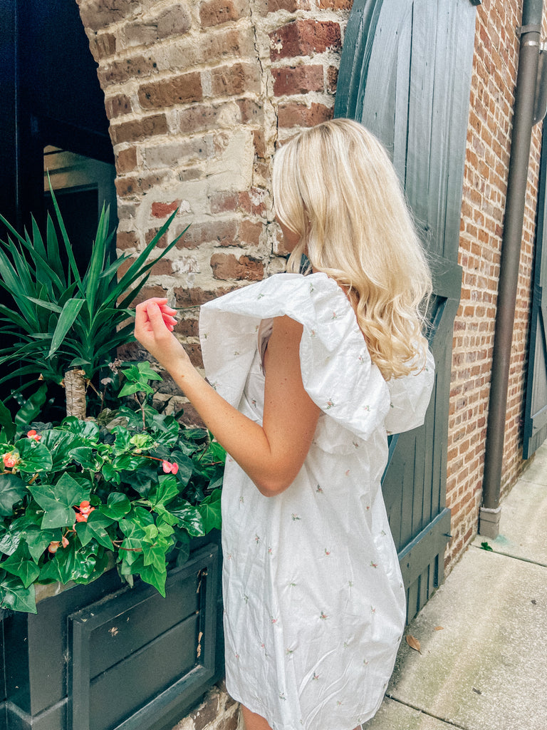 Flora Dress - Blonde Palm Boutique- White Floral Embroidered Summer Dress