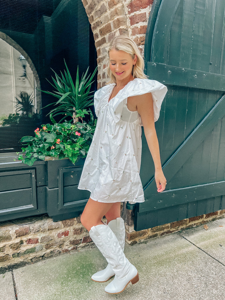Flora Dress - Blonde Palm Boutique- White Floral Embroidered Summer Dress