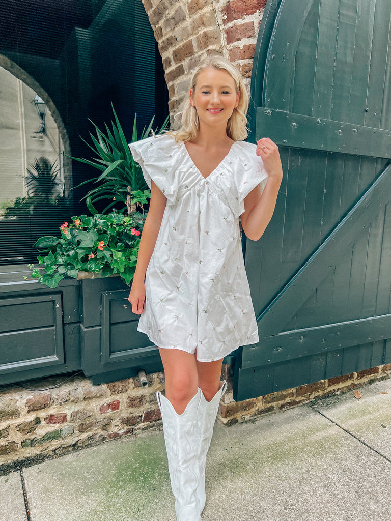 Flora Dress - Blonde Palm Boutique- White Floral Embroidered Summer Dress
