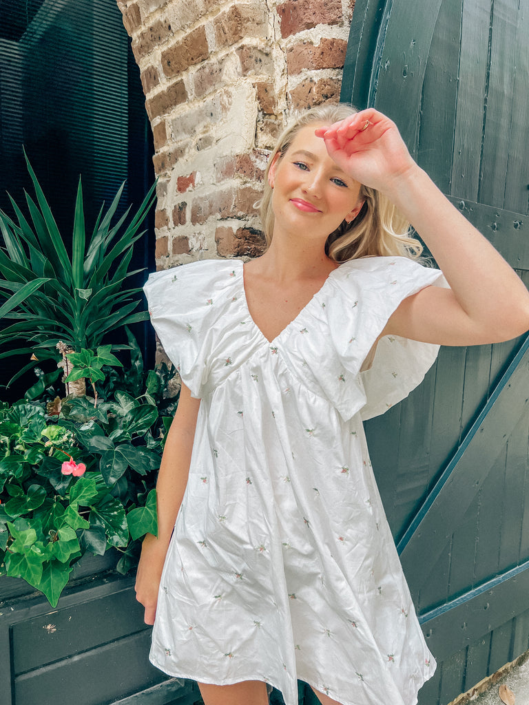 Flora Dress - Blonde Palm Boutique- White Floral Embroidered Summer Dress